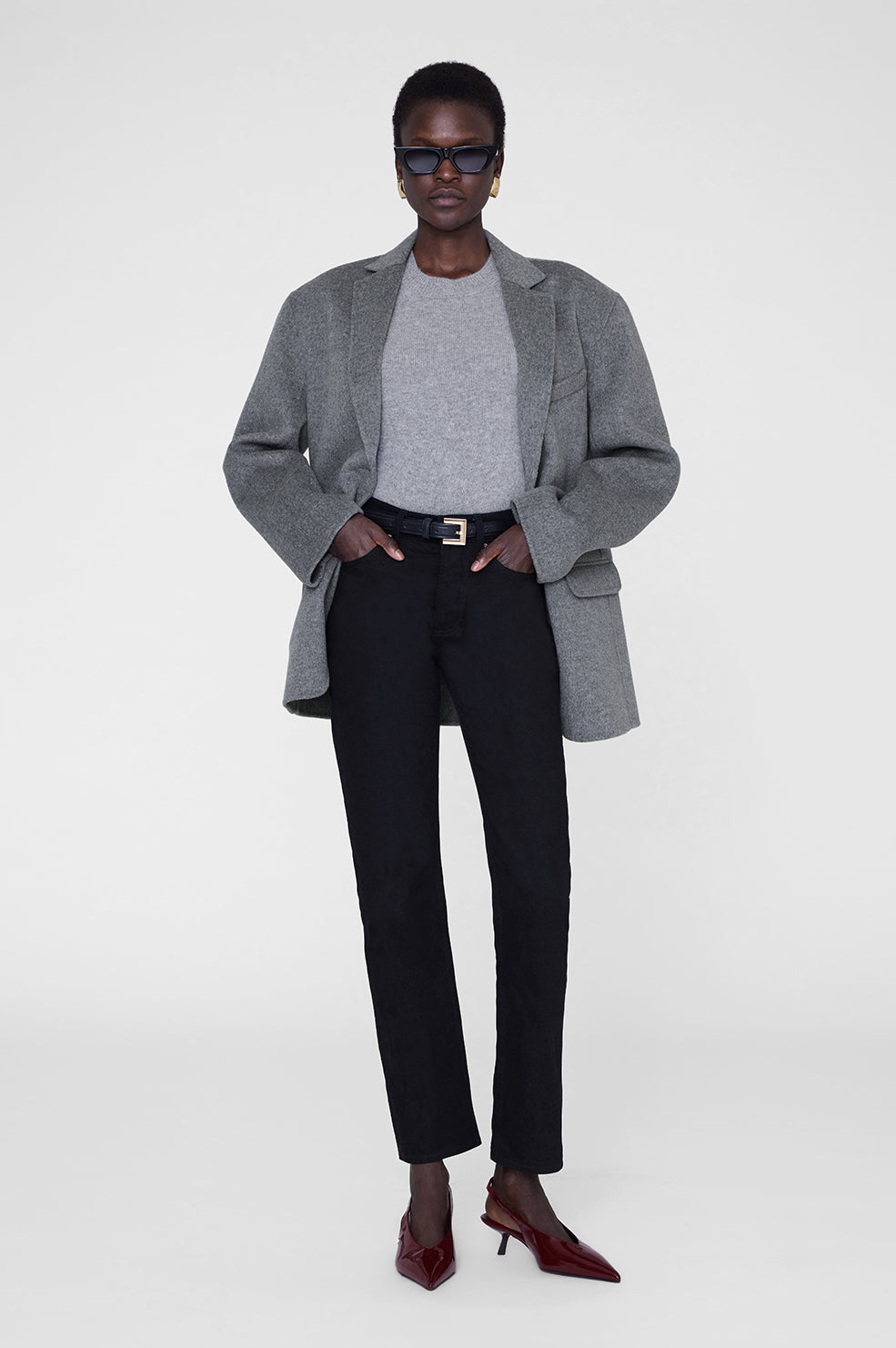 ANINE BING Hilda Slingback Pumps - Burgundy - On Model Front