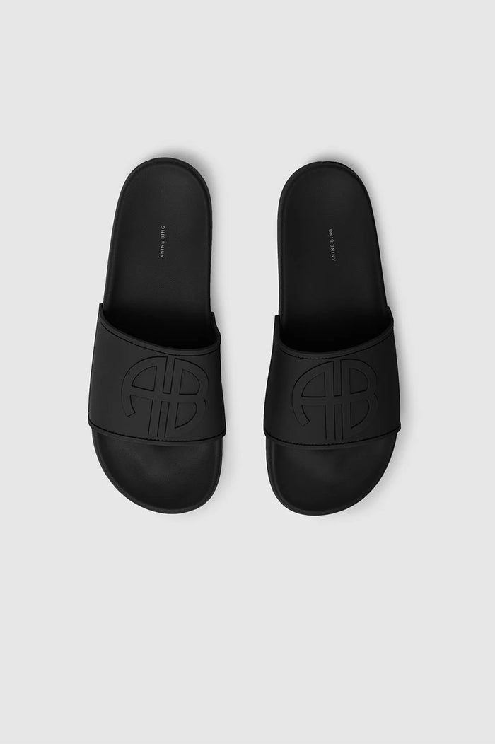 ANINE BING Isla Slides - Black Monogram