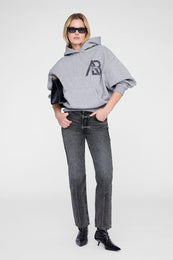 ANINE BING Jaci Hoodie Letterman - Medium Heather Grey - on model front
