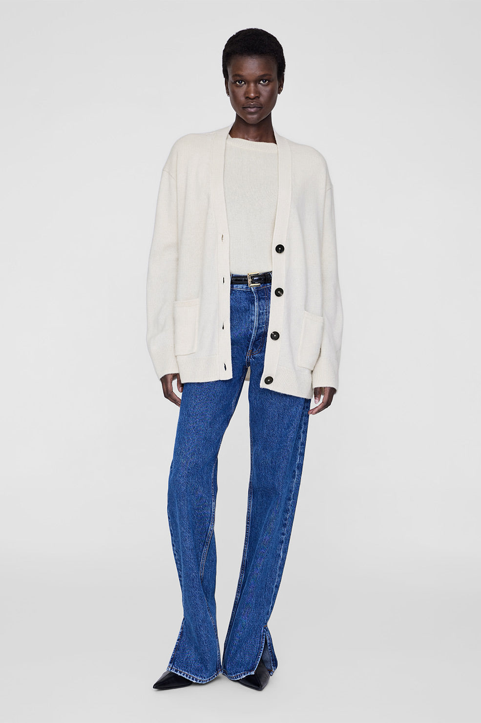 ANINE BING Jackson Cardigan - Cream - On Model Front 