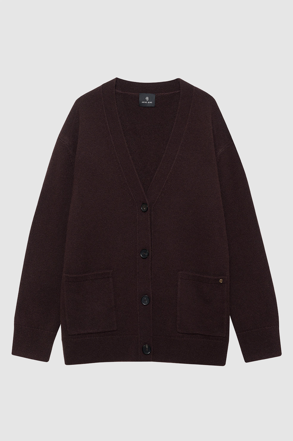featured-img|ANINE BING Jackson Cardigan - Deep Brown - Front View