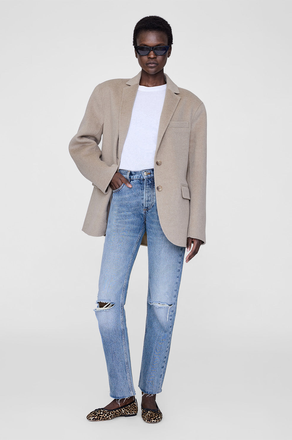 ANINE BING Jamie Flats - Leopard Calf Hair - On Model Front