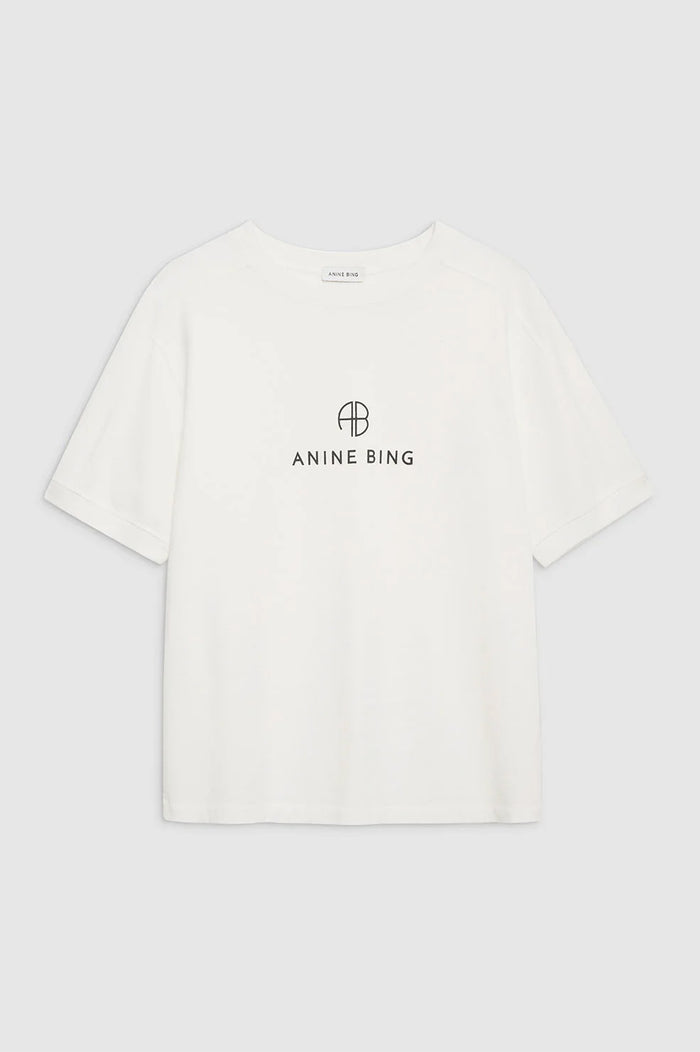 ANINE BING Jaylin Tee Monogram - Ivory - Front View