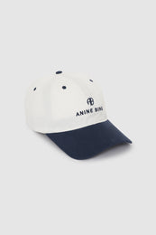 ANINE BING Jeremy Baseball Cap - Ivory And Navy - Side View 