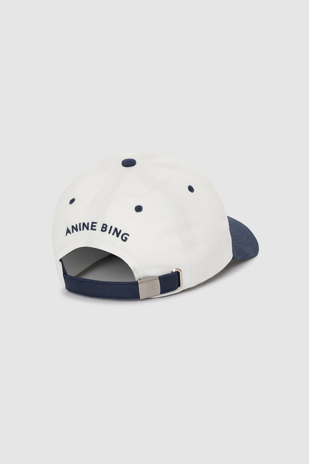 ANINE BING Jeremy Baseball Cap - Ivory And Navy - Back View 