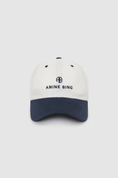 ANINE BING Jeremy Baseball Cap - Ivory And Navy - Front View 