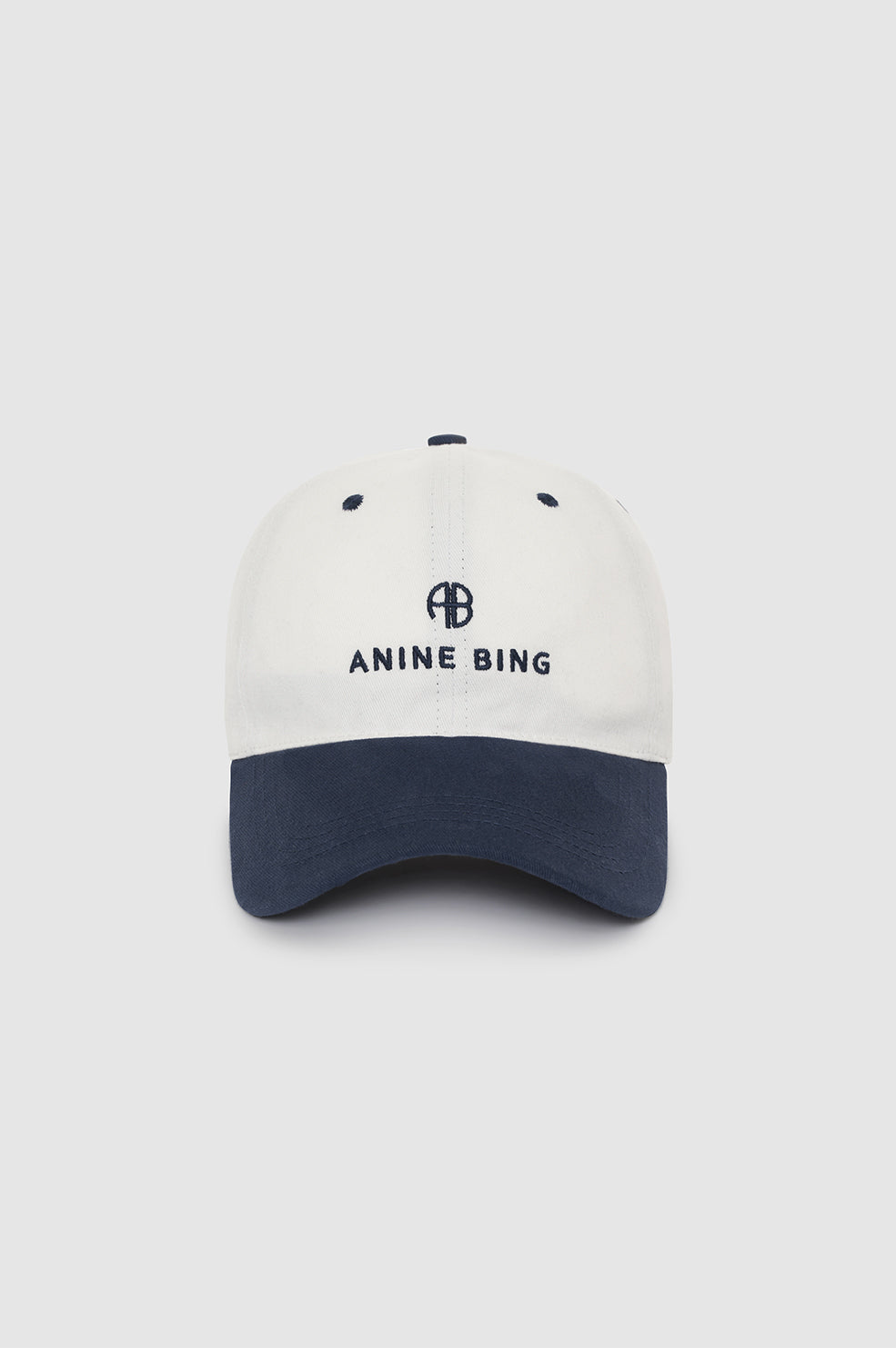 ANINE BING Jeremy Baseball Cap - Ivory And Navy - Front View 