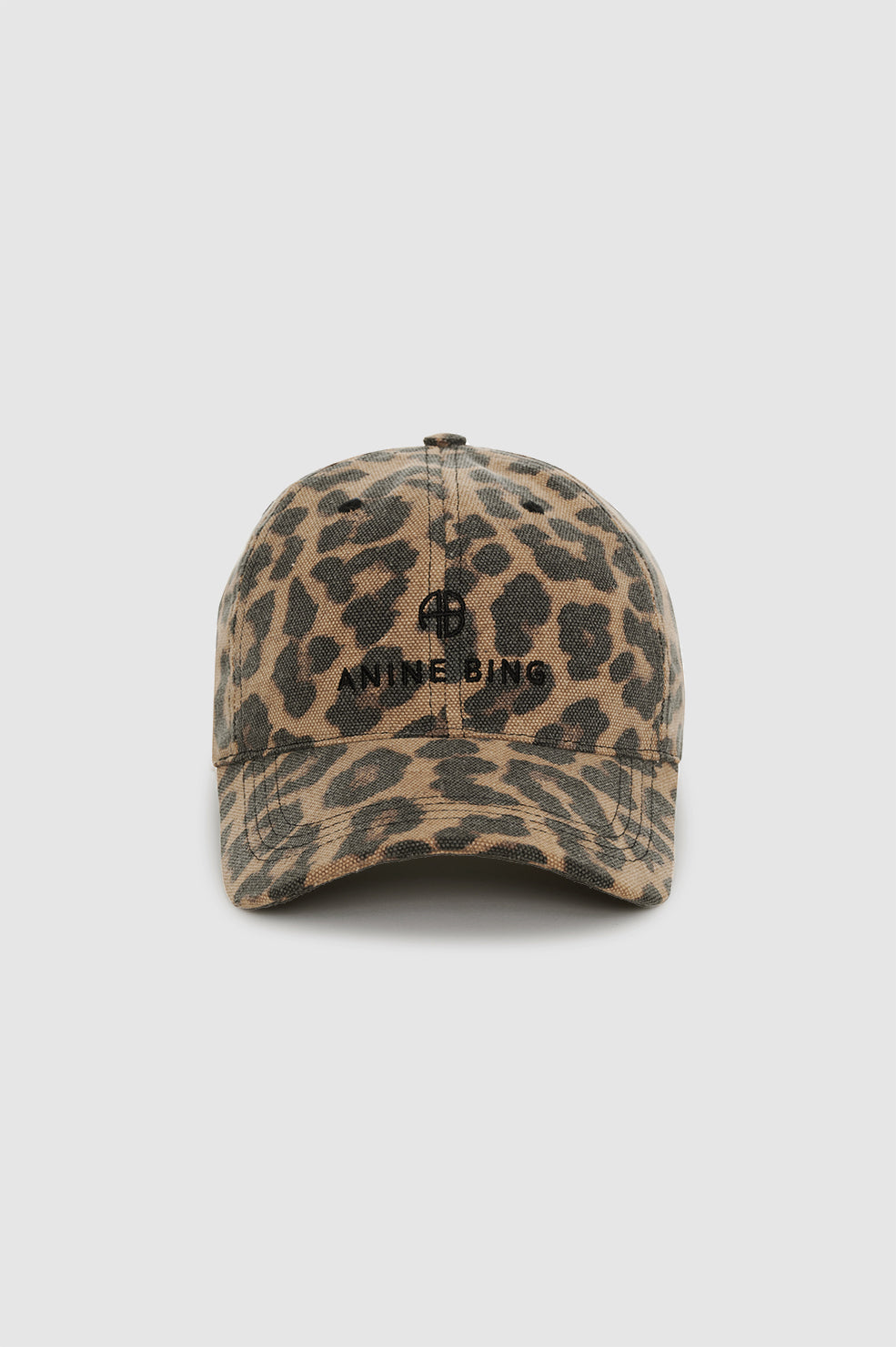 ANINE BING Jeremy Baseball Cap - Black And Brown Leopard - Front View