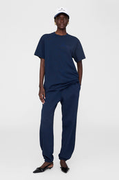 ANINE BING Jeremy Baseball Cap - Ivory And Navy - On Model View  