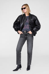 ANINE BING Johnny Cropped Tee - Washed Black - on model front second image