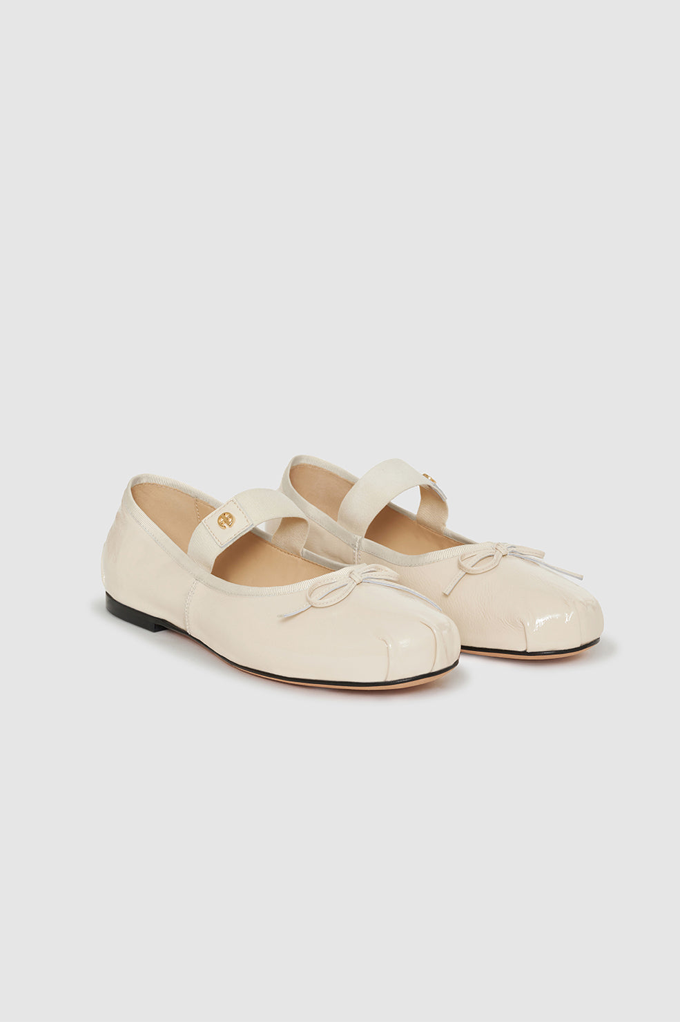 ANINE BING Jolie Flats - Bone Crinkled Patent