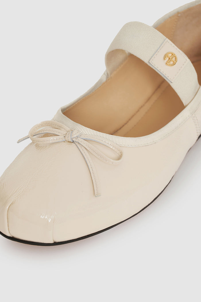 ANINE BING Jolie Flats - Bone Crinkled Patent