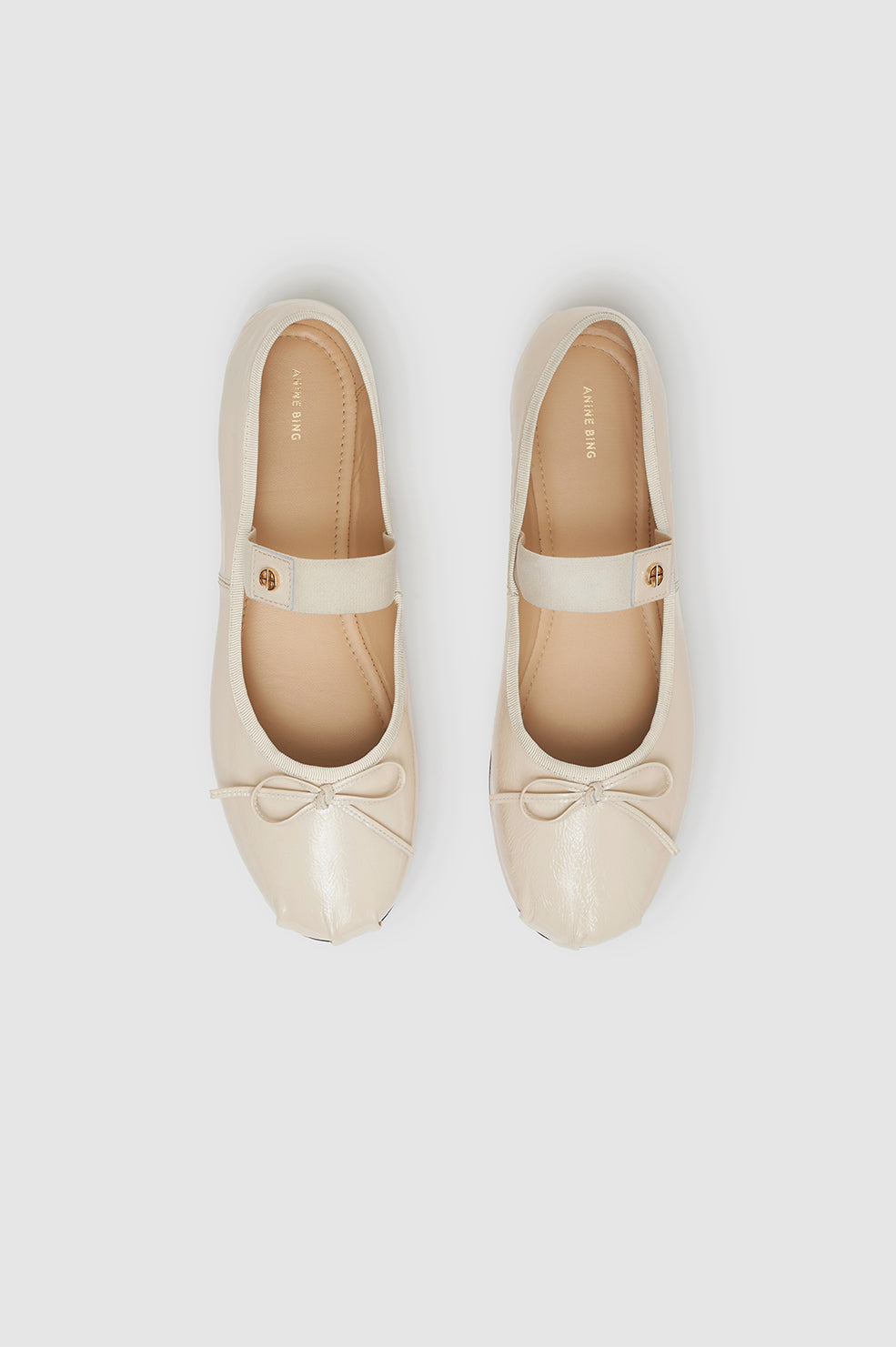 ANINE BING Jolie Flats - Bone Crinkled Patent