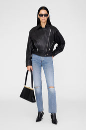 ANINE BING Julie Jacket - Black Leather - on model Front second image