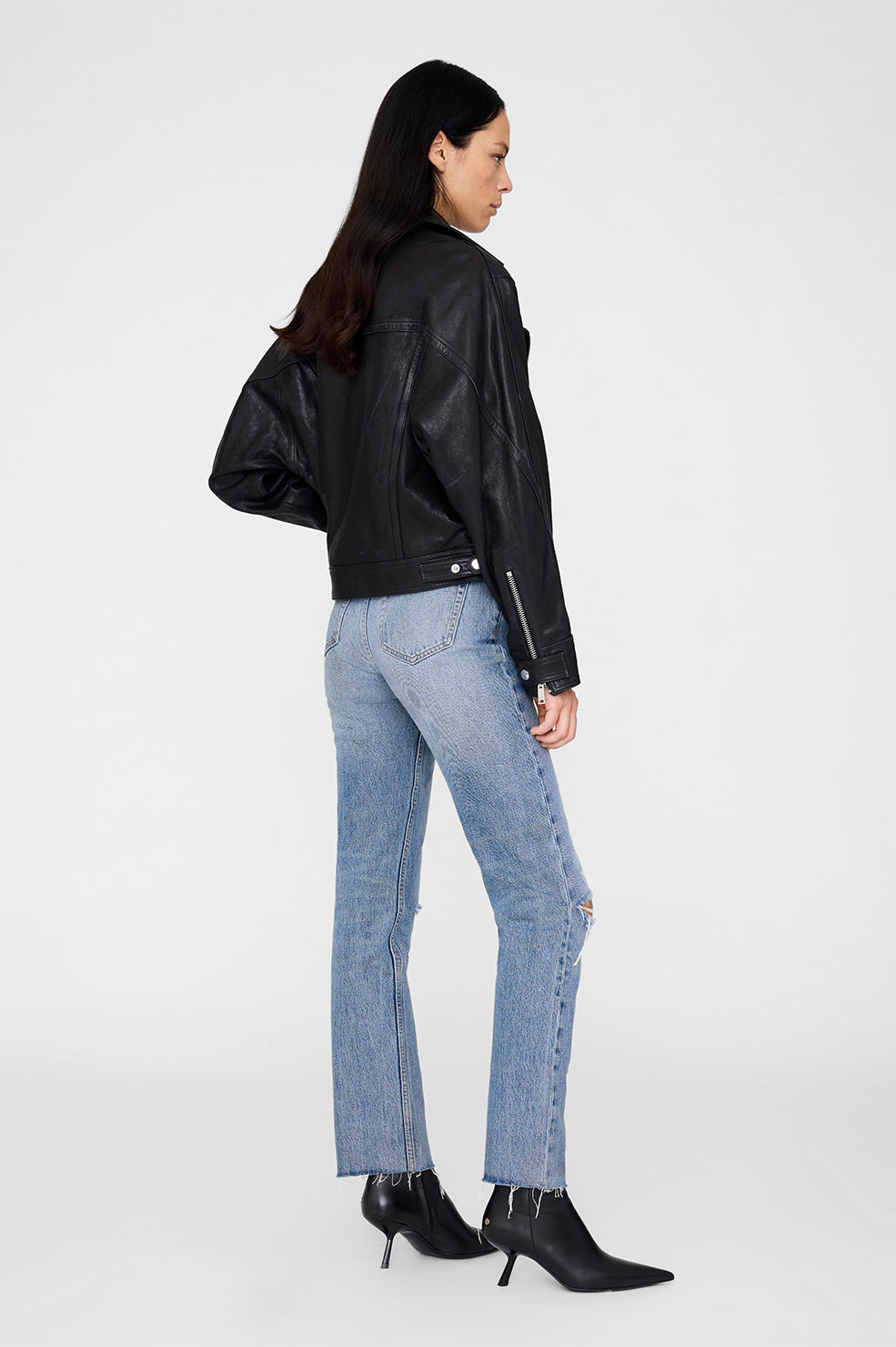 ANINE BING Julie Jacket - Black Leather - on model back View