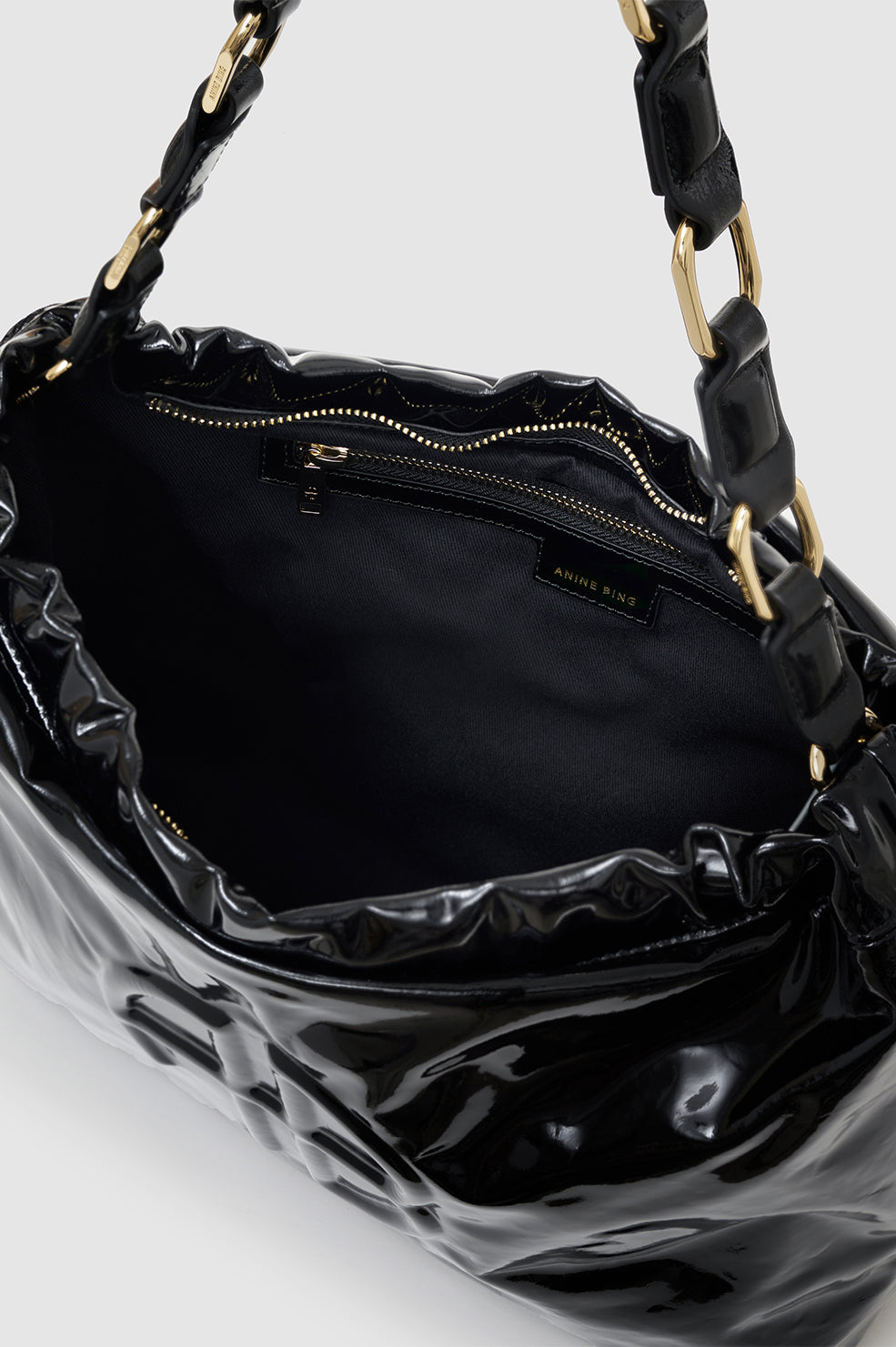 ANINE BING Kate Shoulder Bag - High-Shine Black