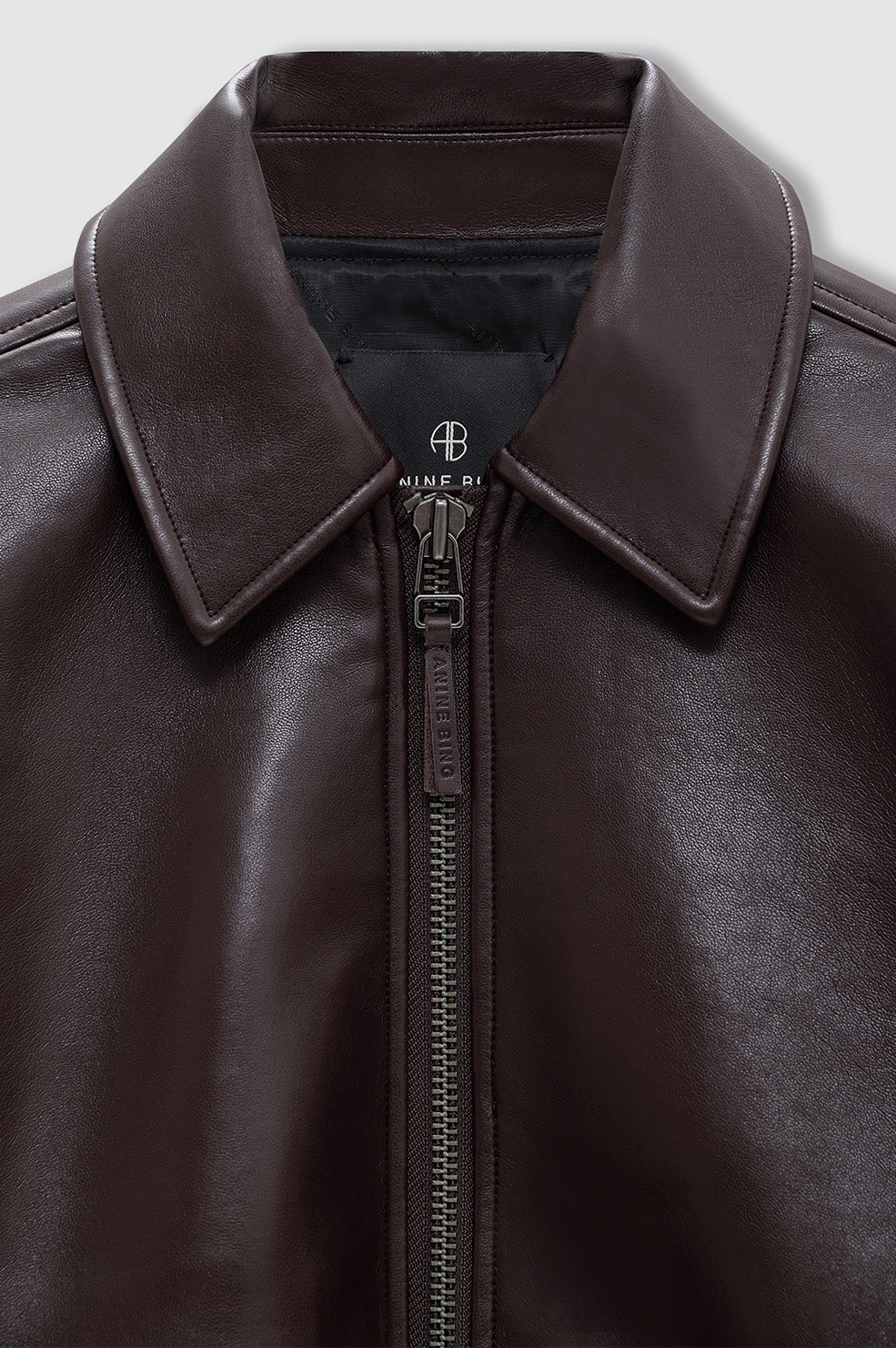 ANINE BING Kelanie Jacket - Deep Brown Recycled Leather - Detail View