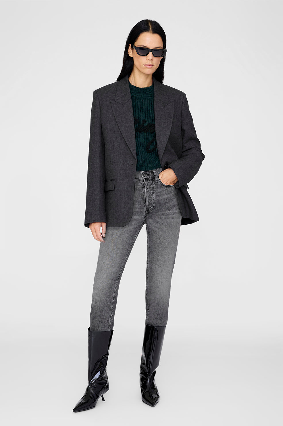 ANINE BING Kendrick Sweater Bing - Dark Teal - on model front second image