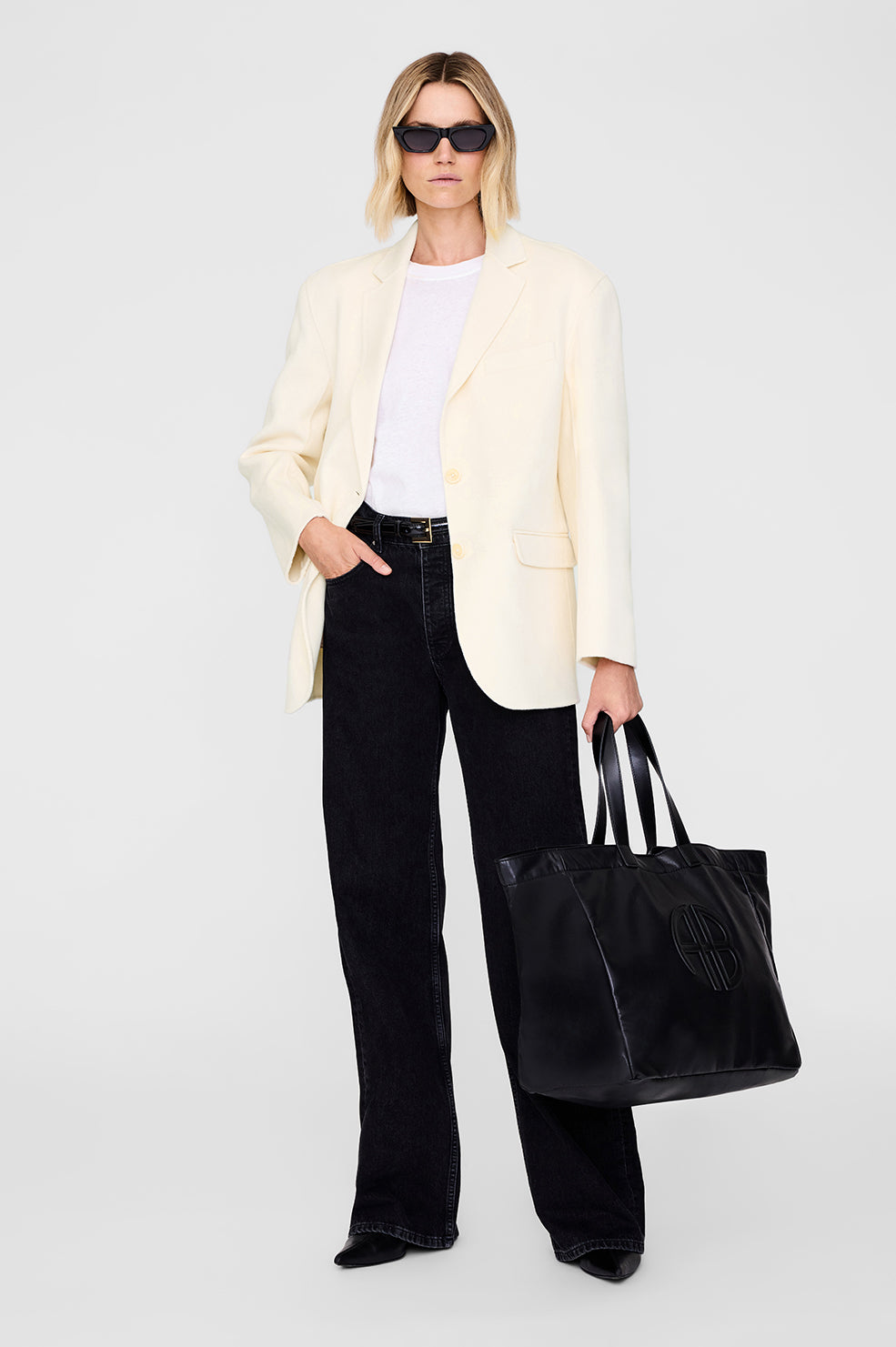 ANINE BING Large Rio Tote - Black Recycled Leather - On Model View 