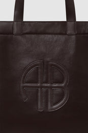ANINE BING Large Rio Tote - Dark Brown Recycled Leather - Detail View