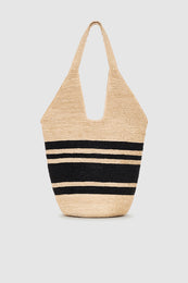 ANINE BING Leah Stripes Hobo Raphia - Black And Natural Stripe - back view