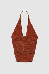 ANINE BING Leah Logo Hobo Raphia - Red Terracotta - front view