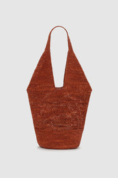 ANINE BING Leah Logo Hobo Raphia - Red Terracotta - back view