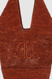 ANINE BING Leah Logo Hobo Raphia - Red Terracotta - detail view