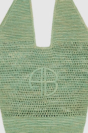 ANINE BING Leah Logo Hobo Raphia - Sea Foam Green - detail view
