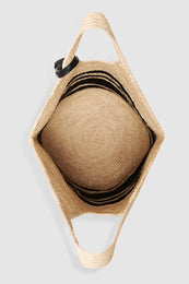 ANINE BING Leah Stripes Hobo Raphia - Black And Natural Stripe - top view