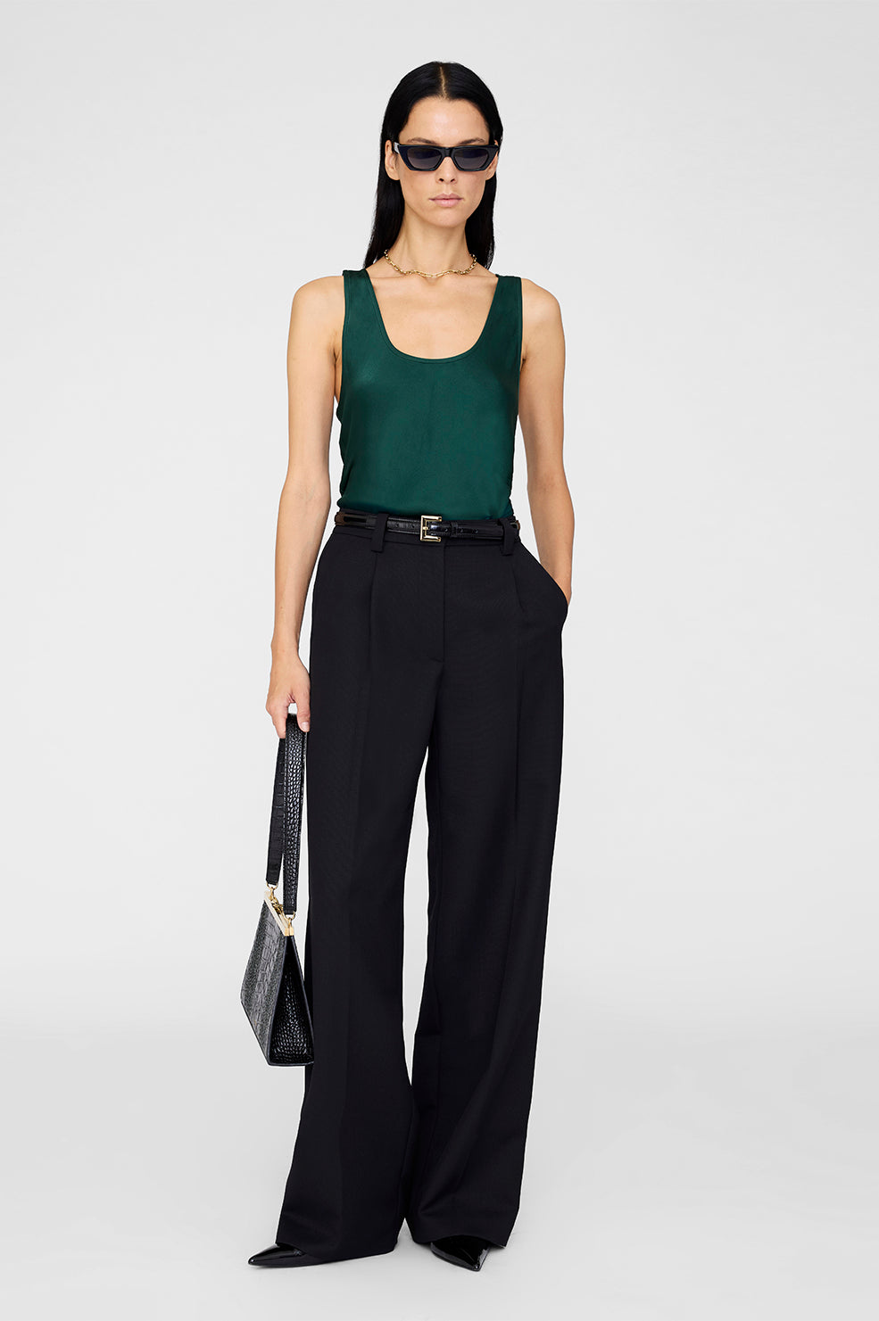 ANINE BING Lea Top - Dark Teal - On Model Front 