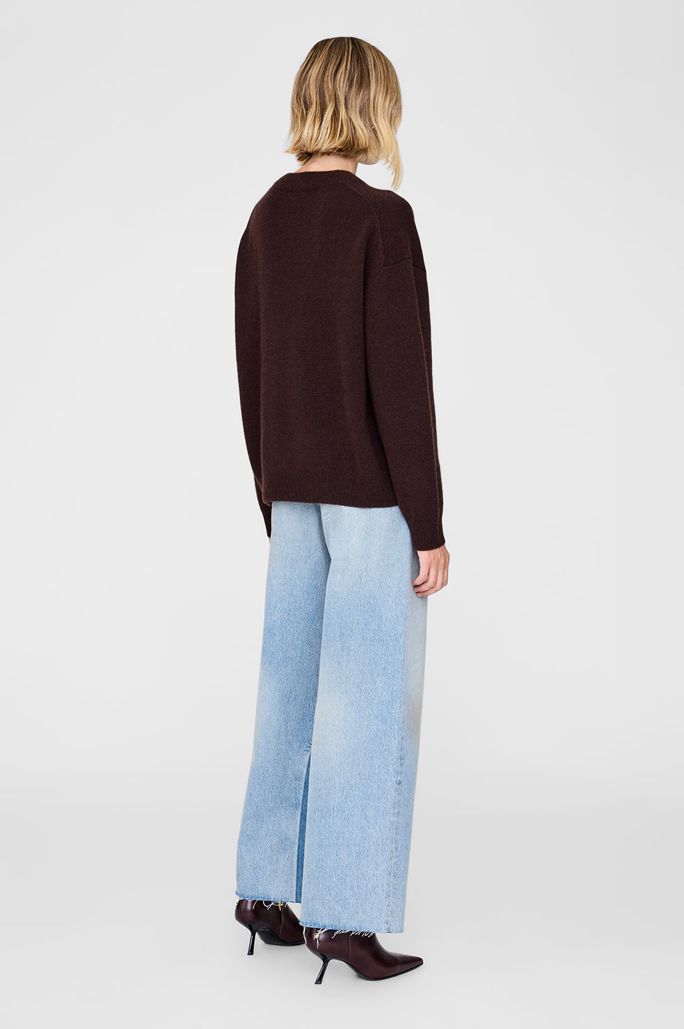 ANINE BING Lee Crew Sweater - Deep Brown - On Model Back View