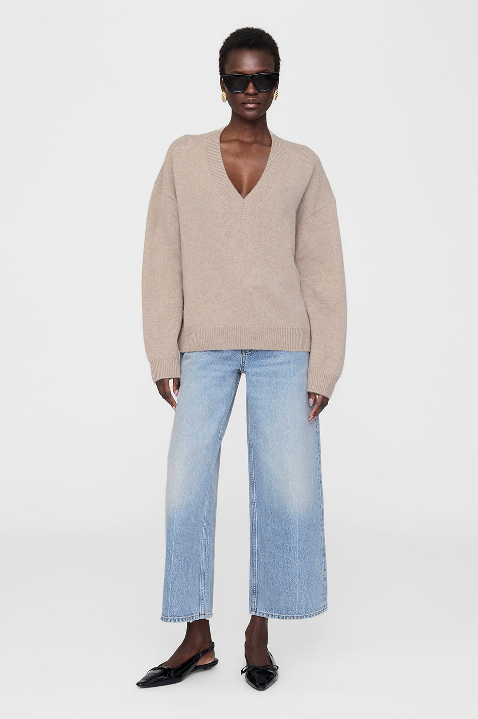 ANINE BING Lee Sweater - Brown - on model front view
