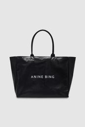 ANINE BING Leo Coated Canvas Tote - Black - front view