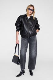 ANINE BING Leon Bomber - Black Recycled Leather - on model front second image