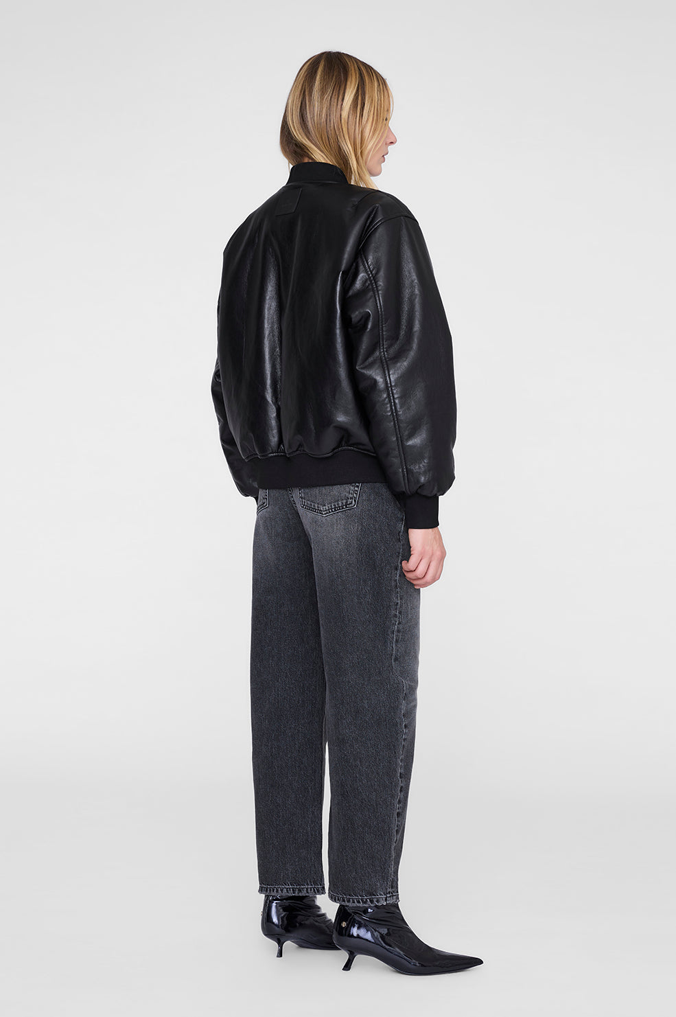 ANINE BING Leon Bomber - Black Recycled Leather - on model back image