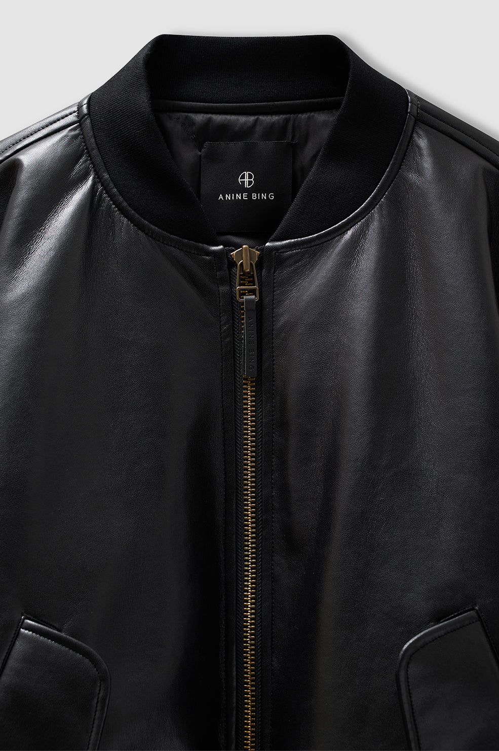 ANINE BING Leon Bomber - Black Recycled Leather - detail view