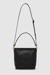 ANINE BING Lili Bucket Bag - Black - Front View With Long Strap