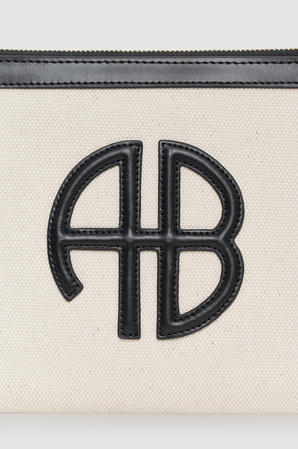 ANINE BING Lili Pouch - Natural Canvas With Black - detail view