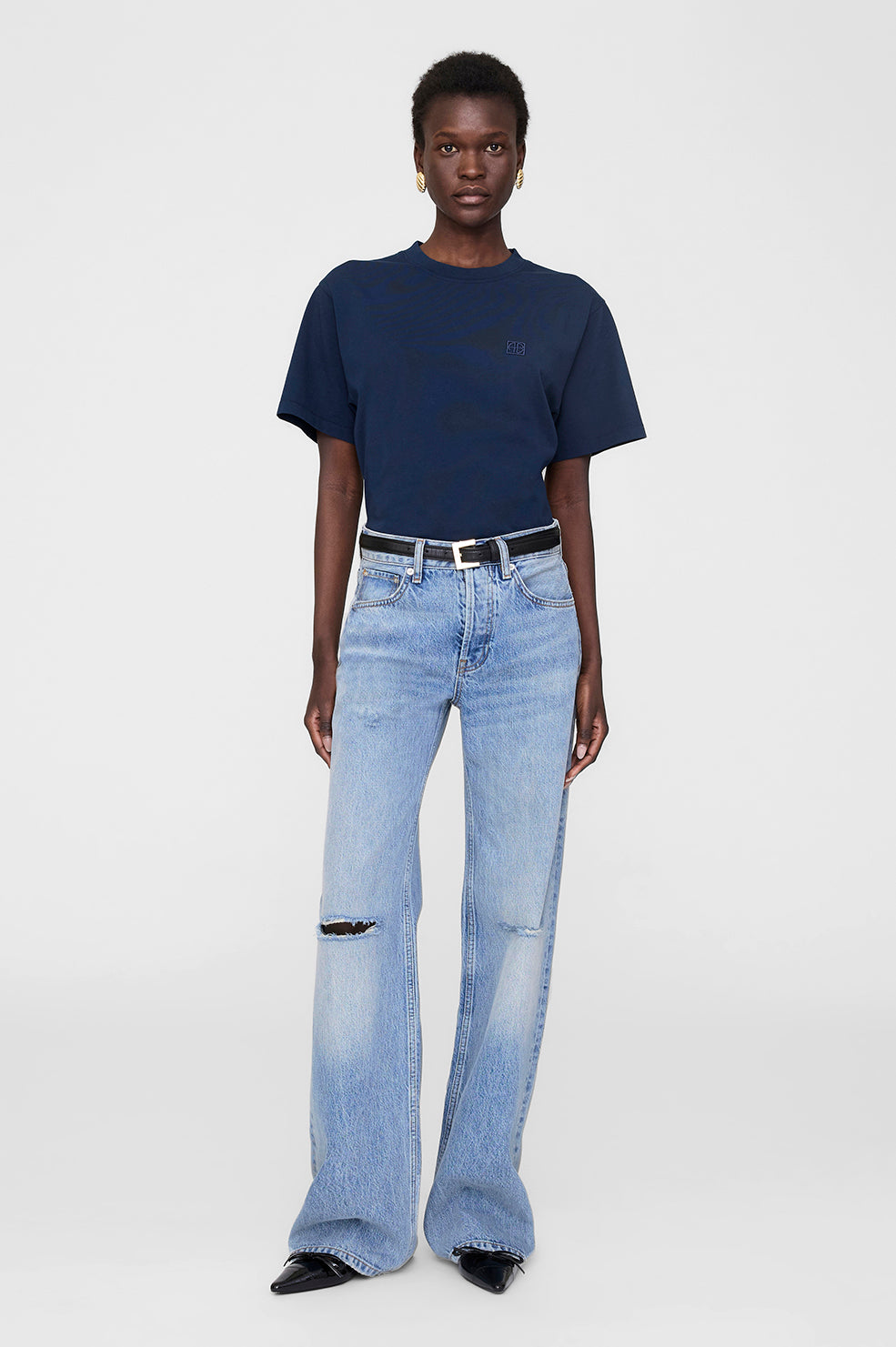 Lili Tee Framed Monogram - Washed Navy View 1