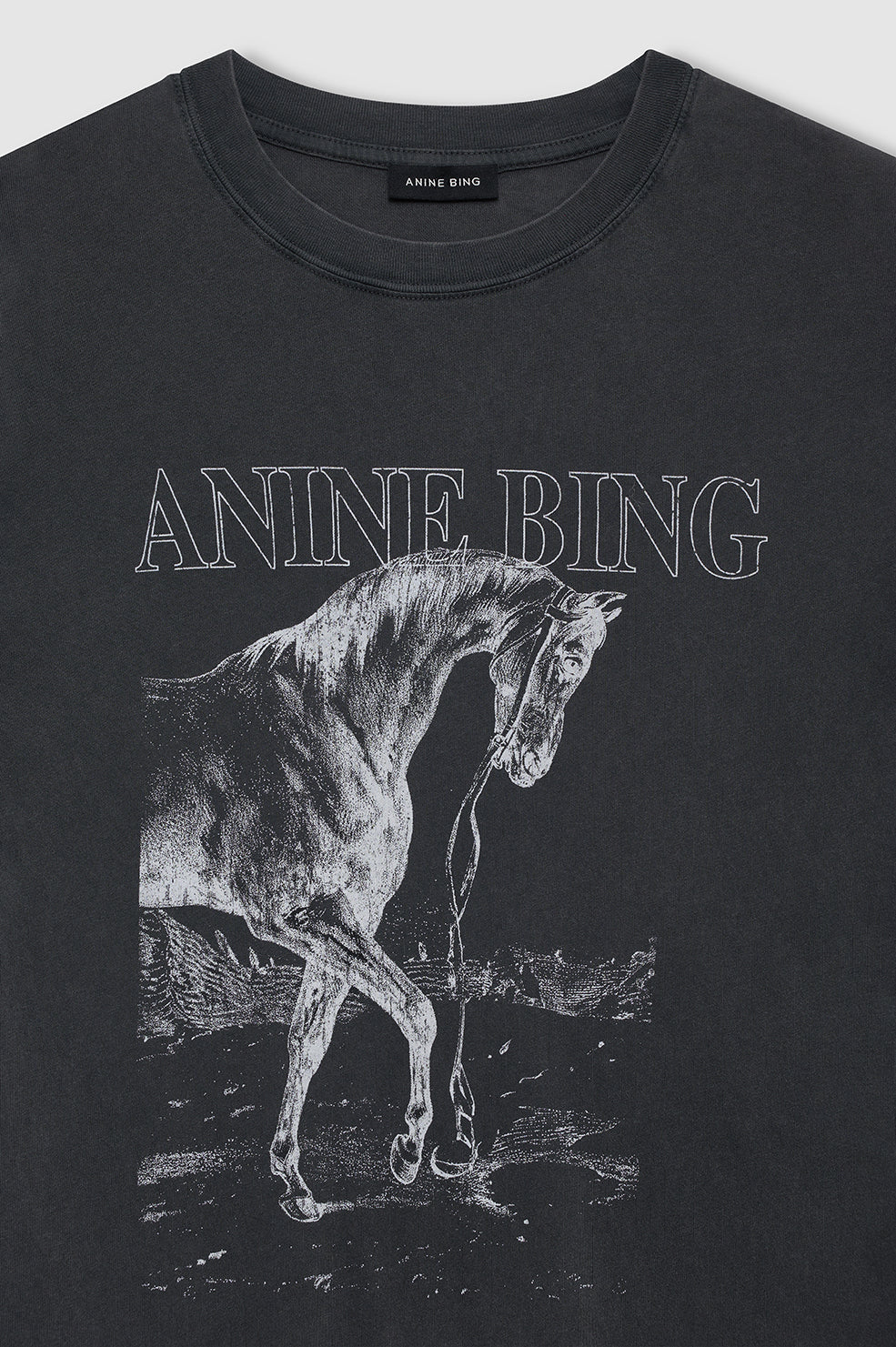 ANINE BING Lili Tee Horse - Washed Black - detail view