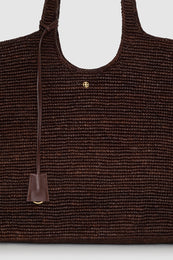 ANINE BING Lili Tote Raphia - Dark Brown - detail view