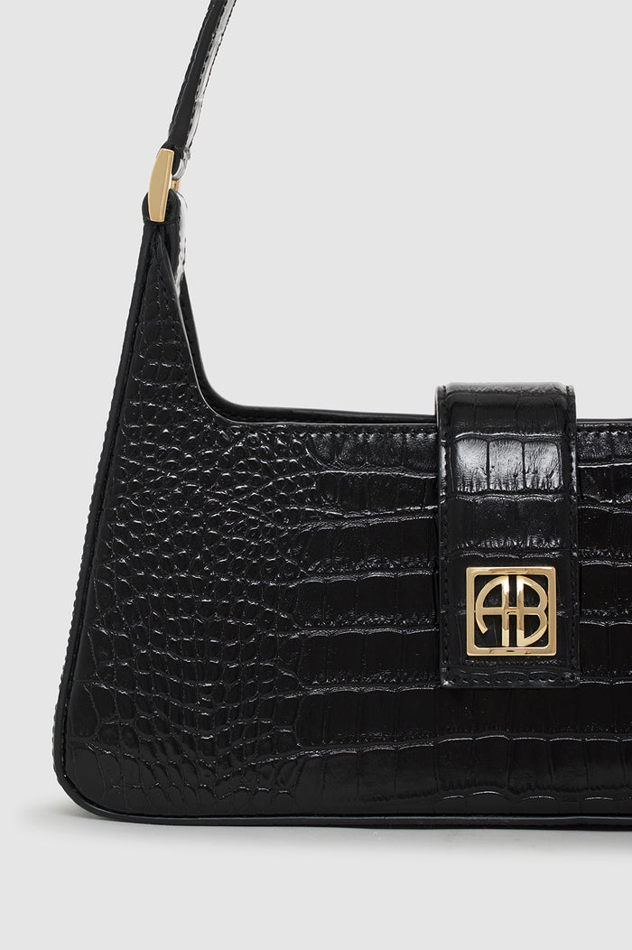 ANINE BING Lou Shoulder Bag - Black Embossed