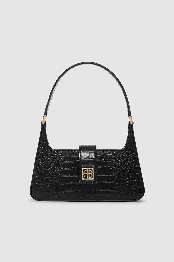 ANINE BING Lou Shoulder Bag - Black Embossed