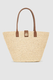 ANINE BING Lou Tote Monogram - Natural With Cognac
