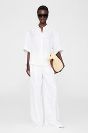 ANINE BING Lou Trouser - Ivory Linen Blend - On Model Front Second Image 