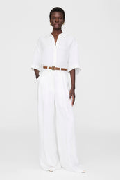 ANINE BING Lou Trouser - Ivory Linen Blend - On Model Front 