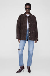 ANINE BING Luca Suede Jacket - Deep Brown - On Model Front