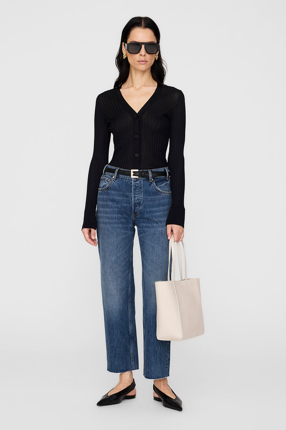 ANINE BING Matheo Cardigan - Black - On Model Front 