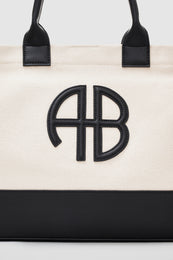 ANINE BING Medium Lara Tote - Natural Canvas With Black - detail view